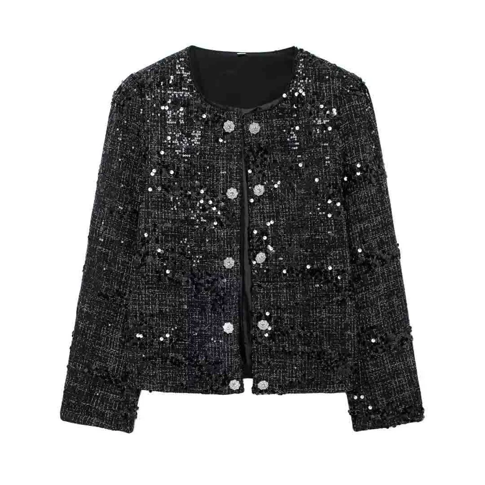 UNIZERA 2024 Autumn/Winter New Product Casual Women\'s Clothing Design Versatile Glitter Diamond Button Long Sleeve Jacket