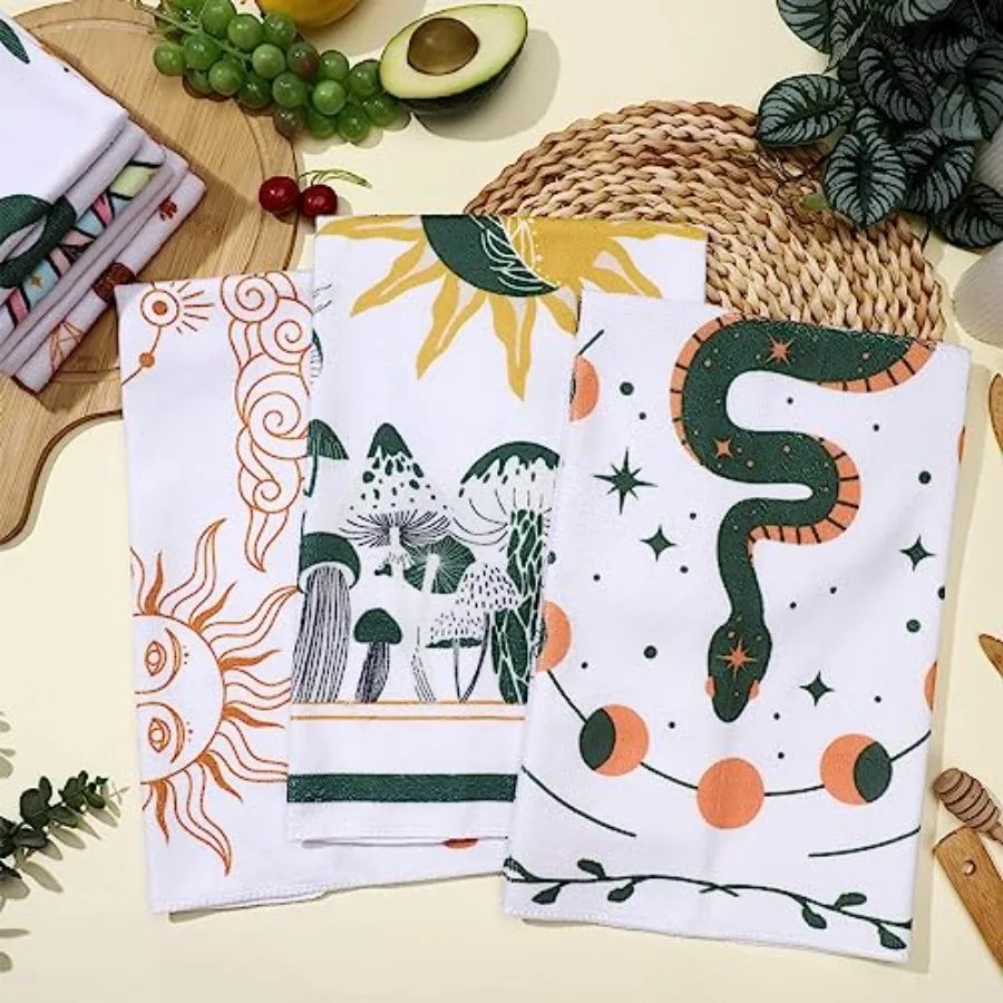 6 عبوات مناشف المطبخ بوهو 18 × 28 بوصة فطر ساحر مناشف المطبخ القمر السماوية ماصة قماش الأطباق ديكور هدايا للمزرعة