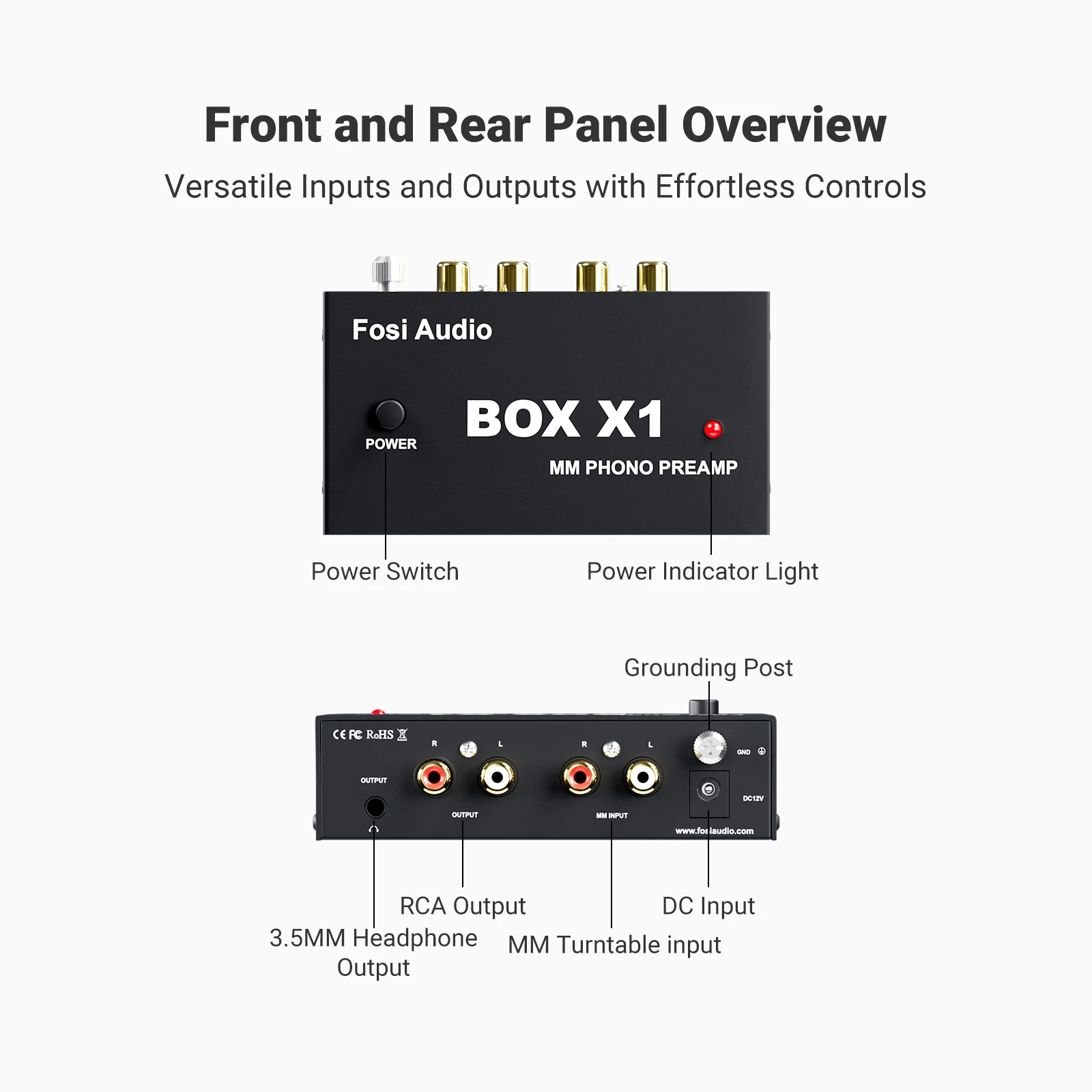 턴테이블 축음기 프리 앰프 용 Fosi 오디오 포노 프리 앰프 헤드폰 앰프가있는 미니 스테레오 오디오 HiFi