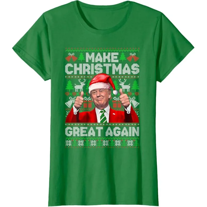 2025 Funny Trump Christmas Snow Pajamas Ugly 3D Printed Boys\' and Girls\' T-shirts