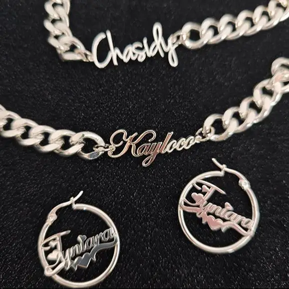 DUOYING 12mm Cuban Chain Neck Chain Stainless Steel 30mm Earrings Personalization Gold Gift Women Custom Name Jewelry Set