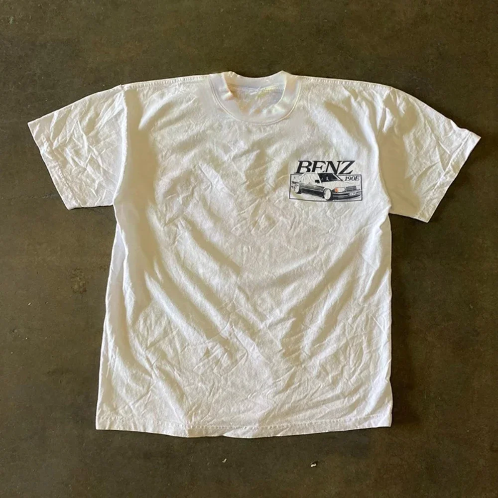 2025 الصيف بنز سيارة عتيقة طباعة المرأة تي شيرتات قصيرة الاكمام عالية الجودة تي شيرت ملابس حريمي harajuku المرأة تي شيرت بلايز