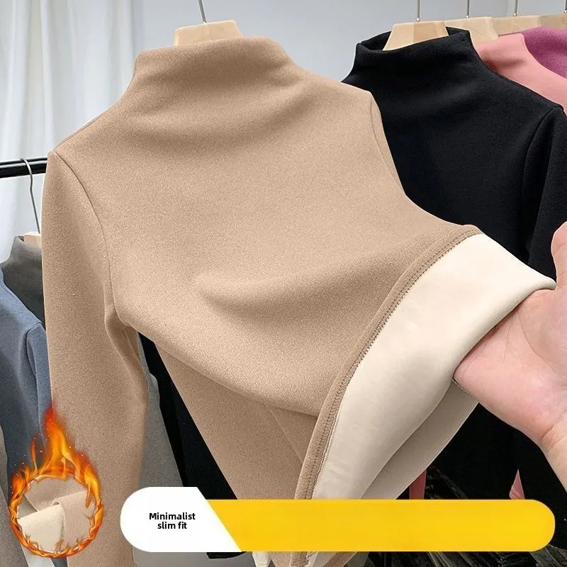 النساء ملابس اخلية حرارية الشتاء نصف الياقة العالية أسفل قميص الصلبة شبه عالية طوق كم طويل الأساسية تي شيرت التدفئة البلوفرات