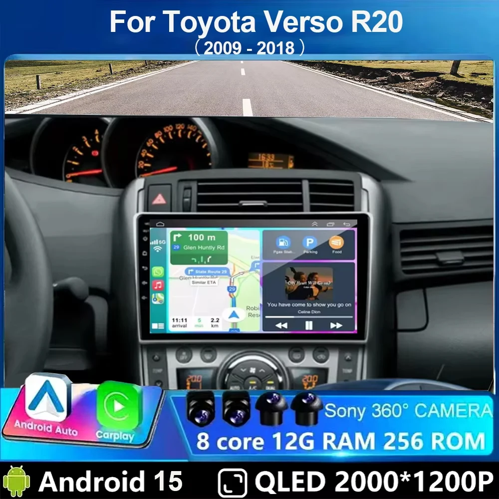 

Для Toyota Verso R20 2009-2018 Android 15 беспроводной Carplay автомагнитола навигация GPS мультимедийный плеер стерео Wi-Fi + 4G DSP