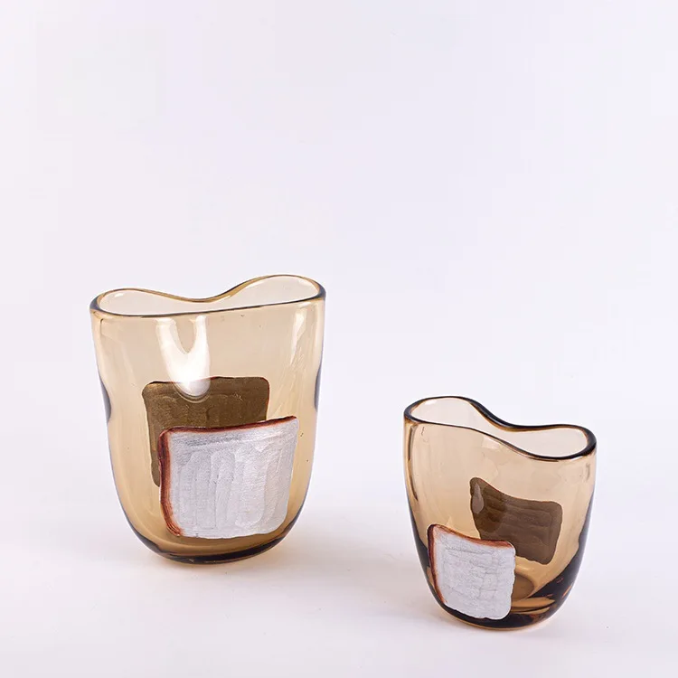 Light luxury glass vase creative art gold foil flower ornament insert dried flower hydroponic dining table ins flower pot