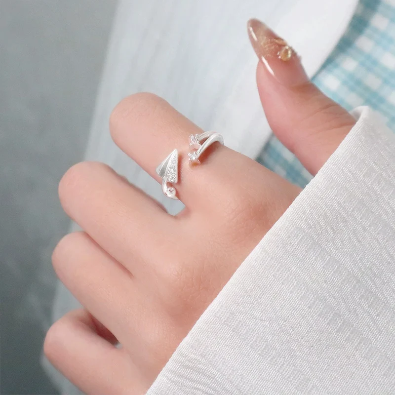 Childhood Meteor Paper Airplane Ring Creative Index Finger Ring Girlfriend Gift Zircon Four Star Ring For Women KOFSAC
