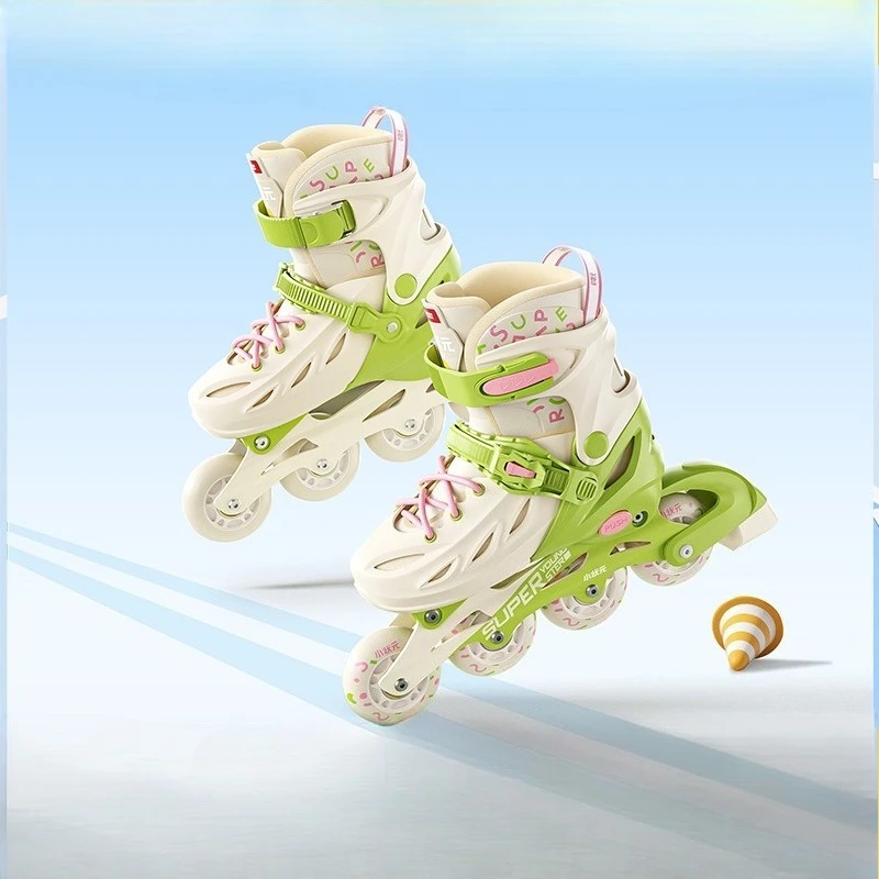 Adult Beginner Inline Skates Contrast Color, Double Buckle Adjustable Full Light-Up Wheels, Breathable Comfort Anti-Shock Sturdy
