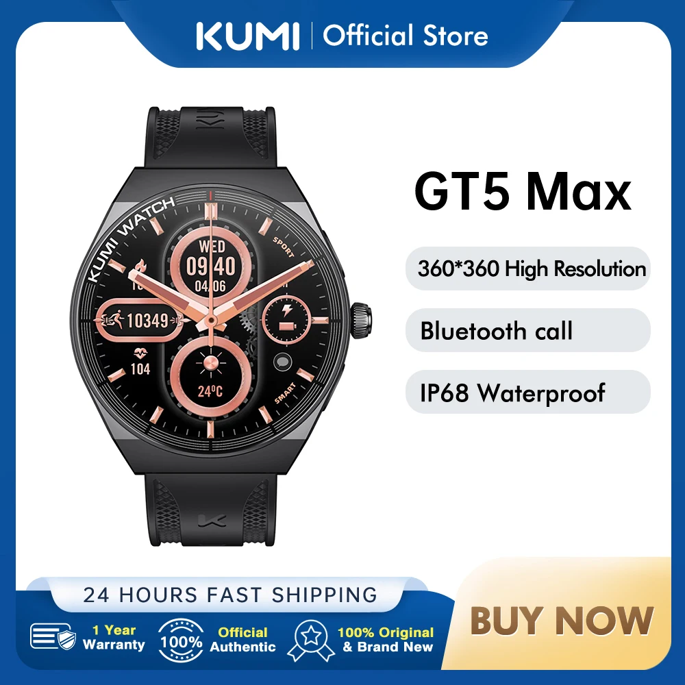 KUMI GT5 Max Smartwatch 1.39inch IPS Full Screen Men Women Bluetooth Call 100+ Sport Heart Rate Tracker IP68Waterproof