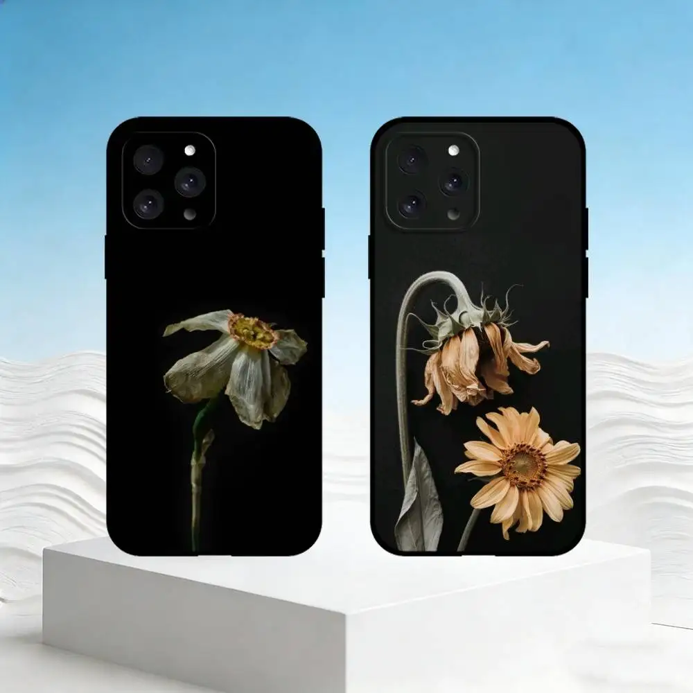 

D-DIAO's withered flowers Phone Case For iPhone 17,16,15,14,13,12,11 Plus,Pro Max,SE4Soft Silicone Black Cover