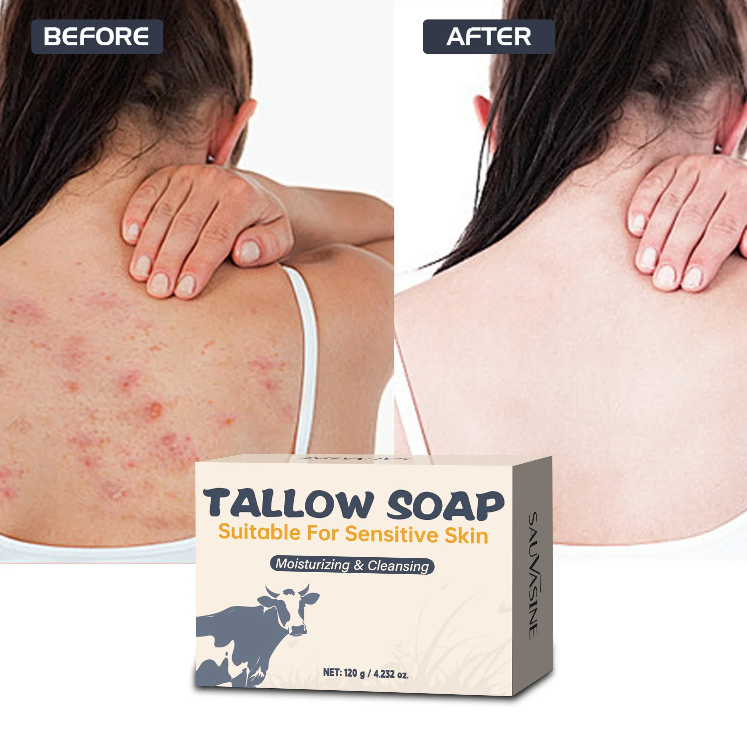 

120g Beef Tallow Soap Face & Body Moisturizing & Cleansing & Smoothing Natural Grass Fed Tallow Soap Bar for Sensitive Skin