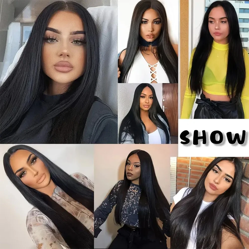 28inch Black Long Silky Straight Hair Synthetic Fiber Wig Rose Net Cap Heat Resistant Glueless Ready To Wear Asian Wig for women