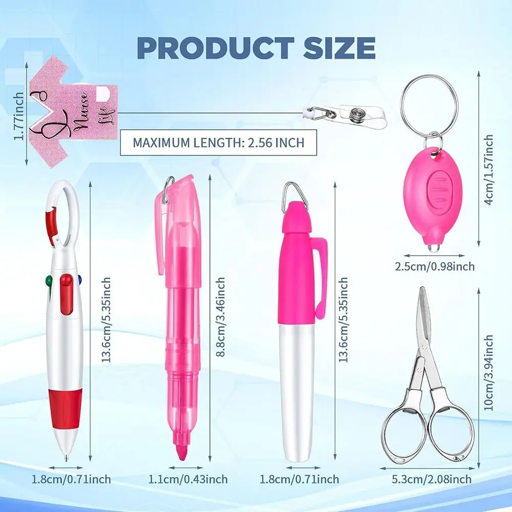 Pacote de caneta de enfermeira retrátil portátil chaveiro portátil conjunto de crachá de enfermeira cordão clipe de crachá de enfermeira