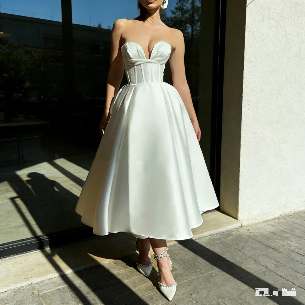 

Customized Elegant Midi Ivory Wedding Dresses Sweetheart Tea-Length A-Line Brides Dress Women Vestidos De Novias Gowns 2026