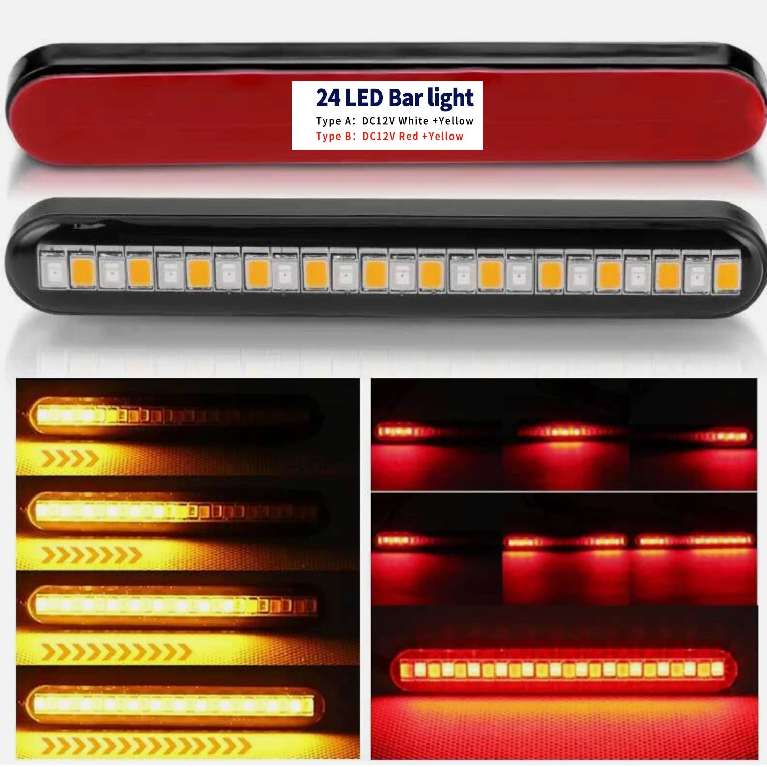 

2PCS Motorcycle Tail Light Bar LED Brake Turn Signal Red Amber white amber Color 24LED Motorbike License Plate Light 12V