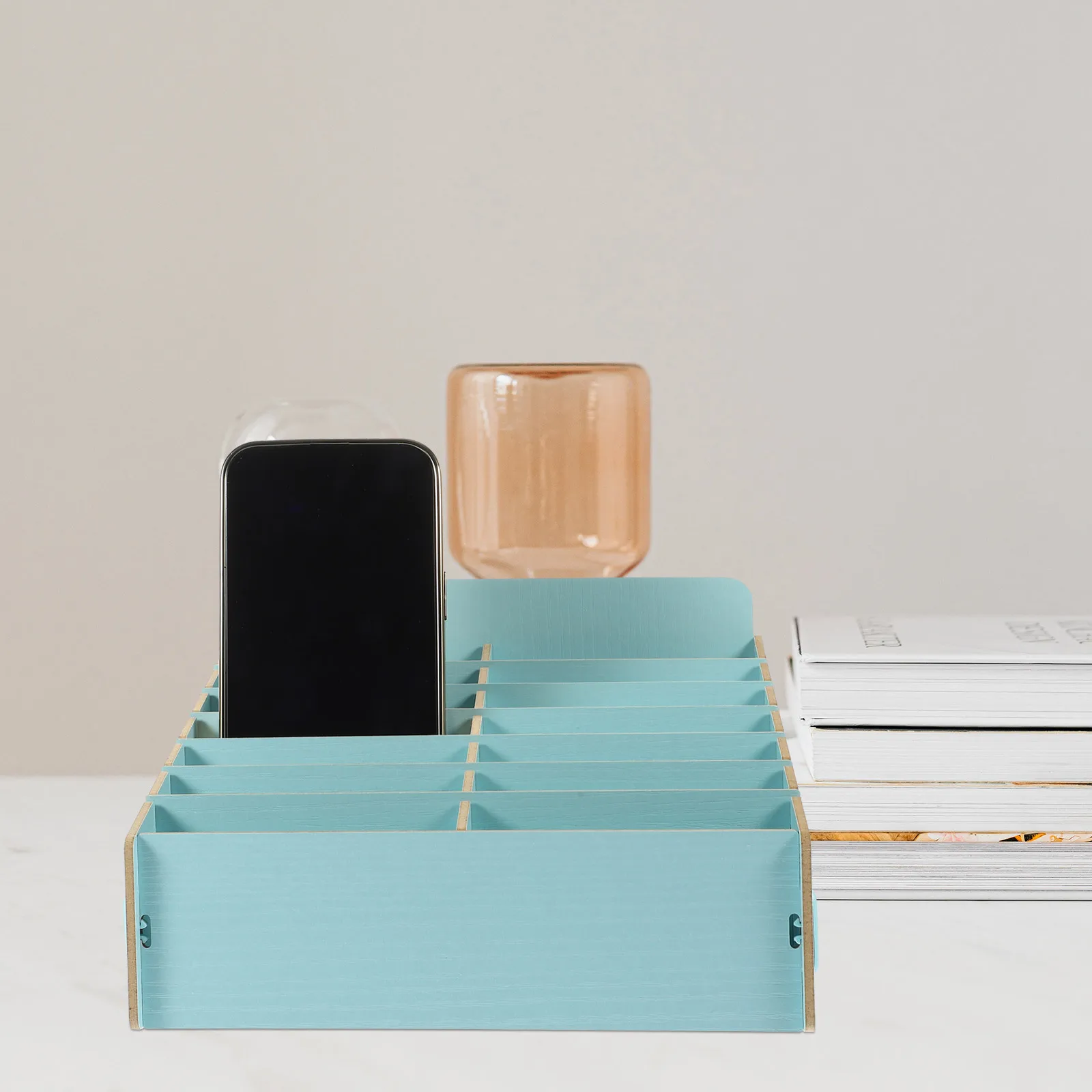 Wooden Phone Storage Box Desktop Organizer Multi-Grid Cell Phone Holder For Classroom Desk Sundries Organizer Wood Case