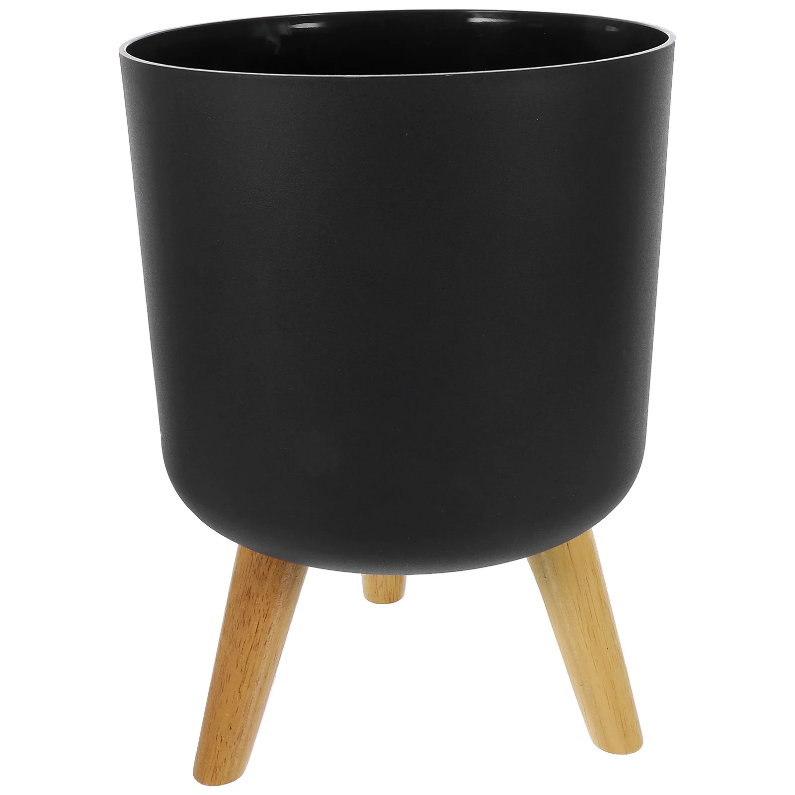 

Modern Floor Flowerpot with Solid Wood Legs Indoor Outdoor Planter for Home Office Garden Decorative Flower Container