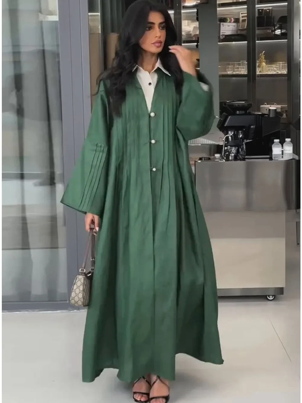 Eid Abaya voor Vrouwen Geplooide Moslim Lange Vest Losse Gewaad Ramadan Marokko Dubai Arabische Open Abaya Bescheiden Vestidos Largos 2025