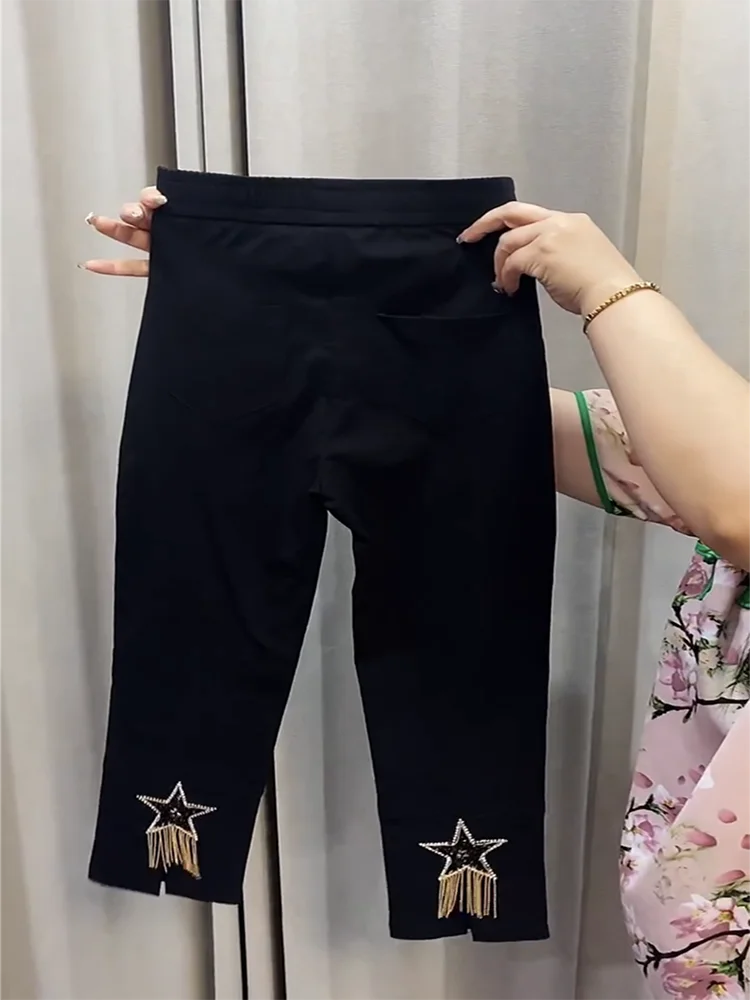 Pants Women's Crop Pants 2023 Autumn New Slim Fit Slim Pencil Pants Elastic Star Diamond Casual Pants