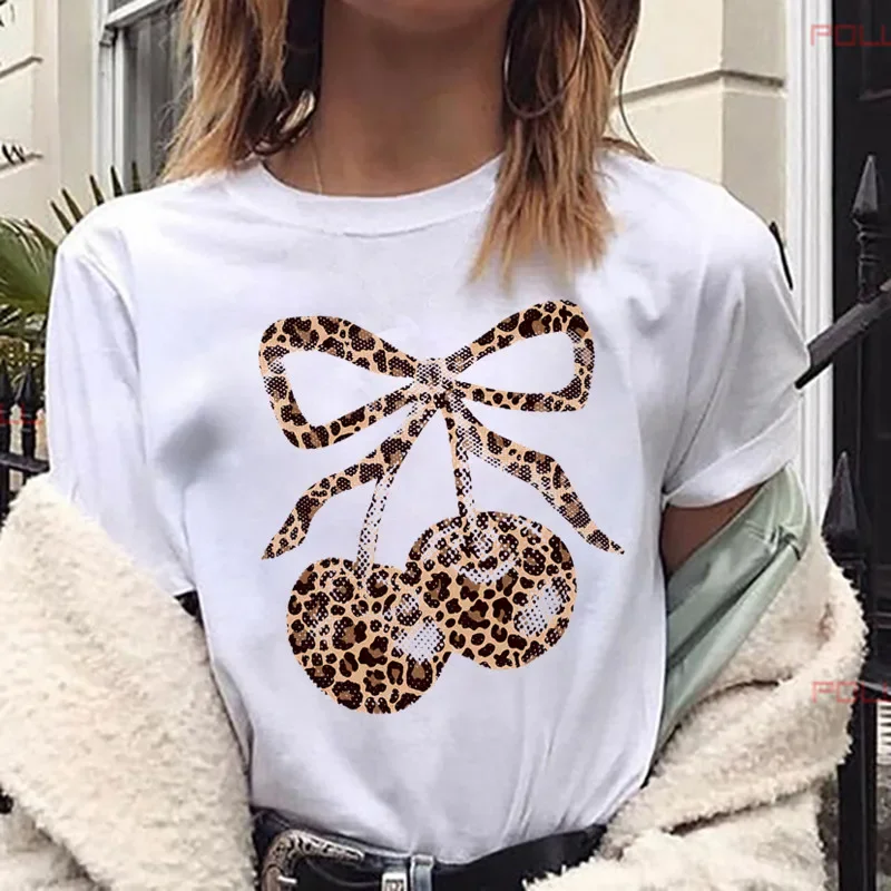 เสื้อยืดแขนสั้นพิมพ์ลายเชอร์รี่สำหรับผู้หญิง คอกลม ผ้าลำลอง ลายผลไม้และผัก สไตล์ฮาราจูกุ สตรีทแวร์ เสื้อยืดลำลองสำหรับฤดูร้อน