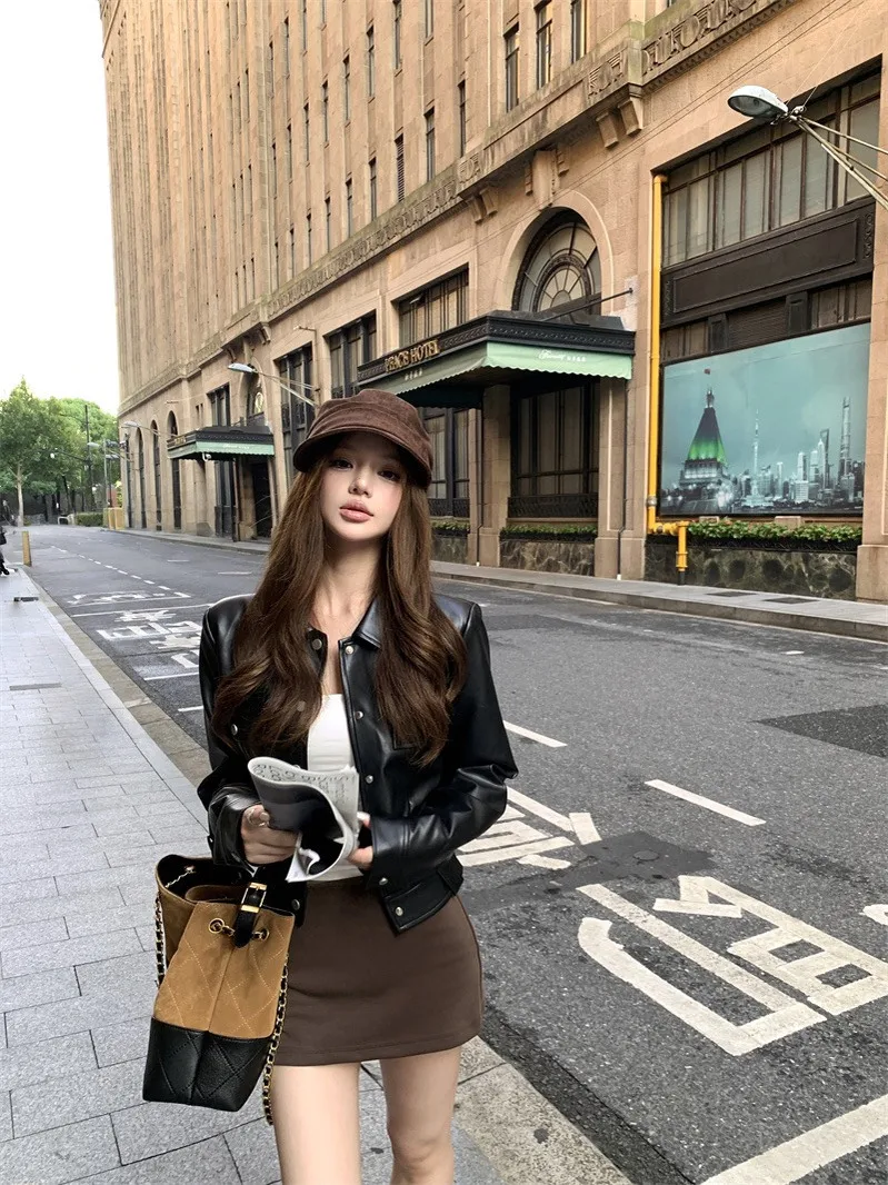 

Куртка Tagkita в американском стиле из искусственной кожи для женщин, черная, байкерская, модная, приталенная, осенне-зимняя, премиум-класса