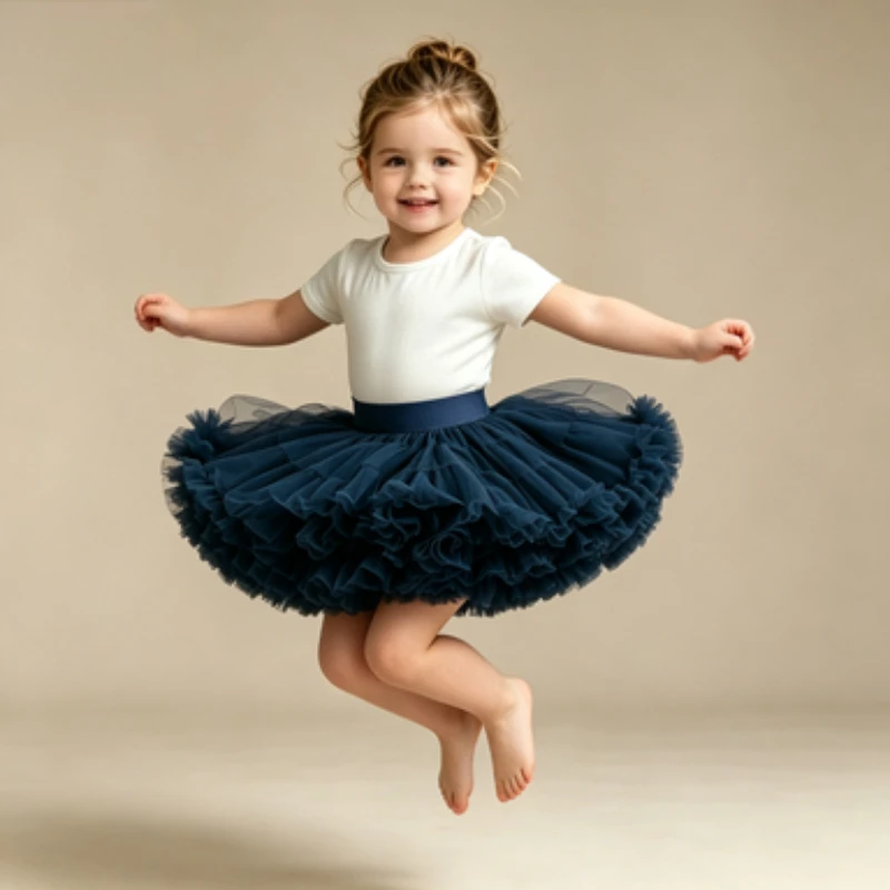 Ice Cream Color Fluffy Tutu Skirt For Girls Multi Layer Tulle Cake Half Skirt Elastic Waist Mid Length Skirt Kids Daily Dress