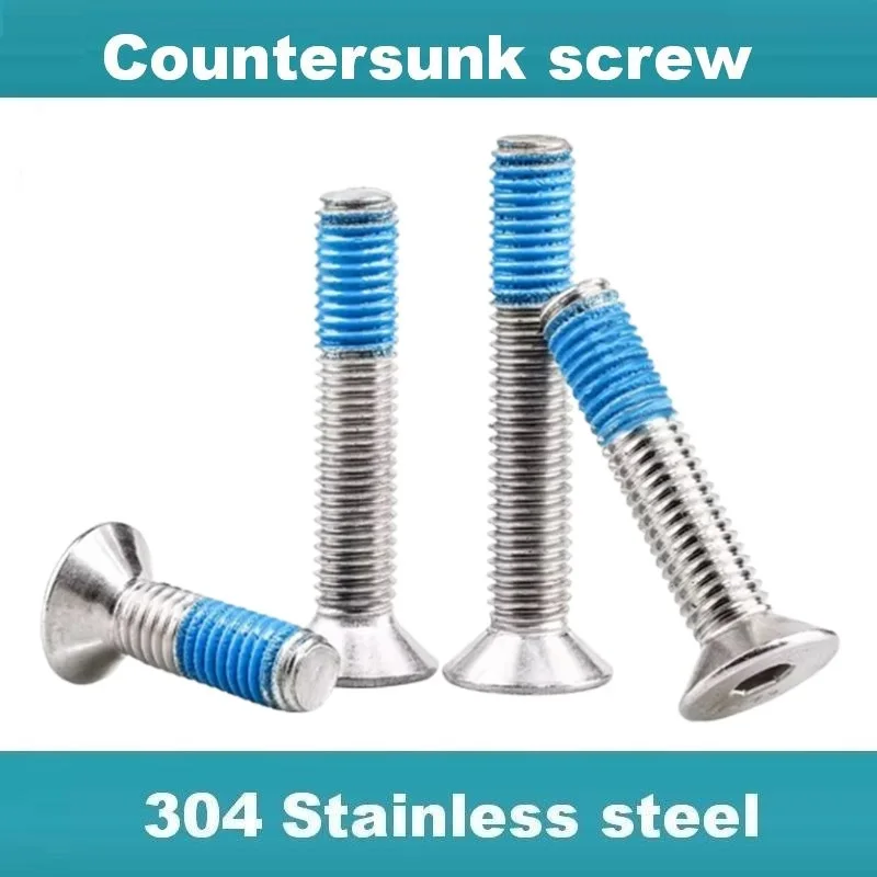 304 Countersunk Hex Socket Screw  Blue Nylon Patch Anti‑Loosening Flat Head Allen Machine Screw Anti‑Vibration Locking Screw