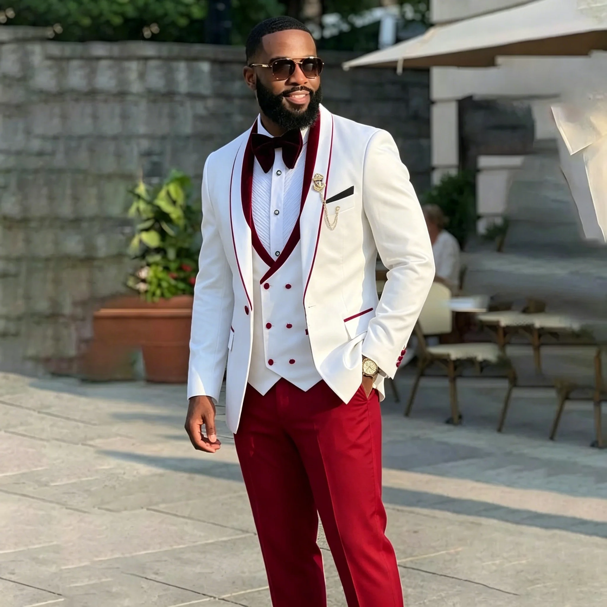 

Formal White Men's Suits Groom Wedding Tuxedos Jacket Pants Vest 3-piece Set Slim Fit Blazer 2026 Elegant Best Man Suit