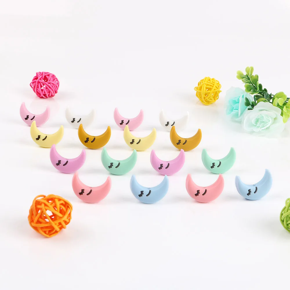 10Pcs Silicone Beads Star/Moon Food Grade Silicone Teether Chew Bead DIY Jewelry Pacifier Chain Accessories Baby Toys