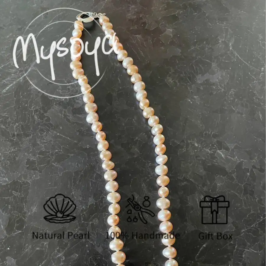 

MYSOYA 5-6mm Natural Pink Freshwater Pearl Necklace With Gift Box Birthday Wedding Christmas Jewelry Gift For Women And Men