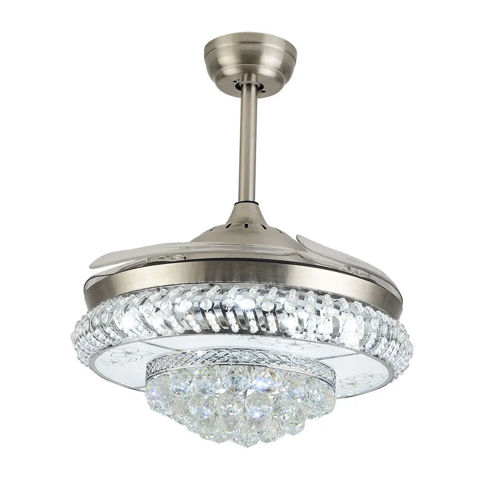 Imagem -03 - Controle Remoto Led Crystal Chandelier Chapeamento de Teto Metal Fan Light Cores Regulares Lâminas Abs Retráteis 36w 42