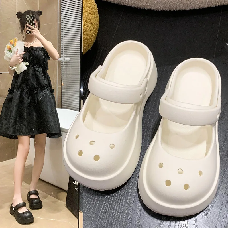 Chinelos Baotou de sola macia para mulheres, fundo grosso, sandálias antiderrapantes, sapatos de jardim, interior, exterior, verão, 2023