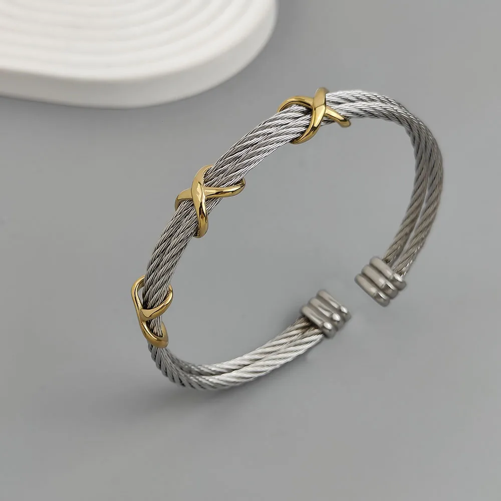 

Original double-layer steel wire cross gold-plated stainless steel women's bracelet, waterproof and rust-free, couple bracelet