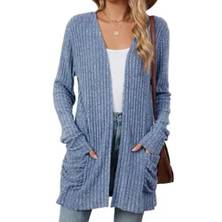 Mandylandy Solid Color Sweater Coats Women Pocket Long Sleeve Bottoming Cardigan Knitwear Casual Knitted Sweaters Cardigan