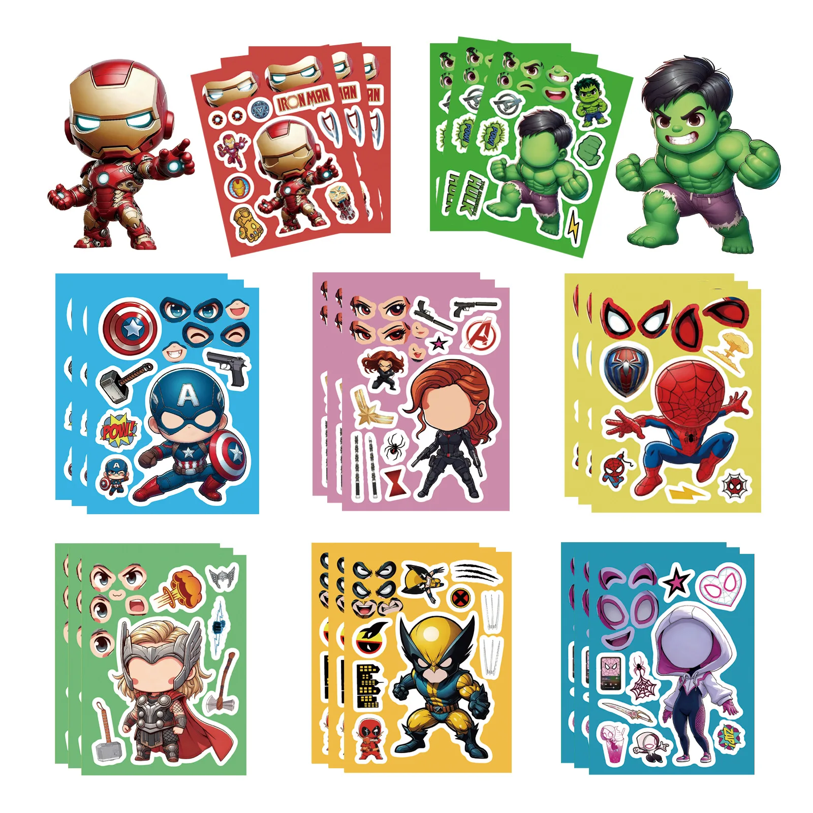 8/16Sheets Disney Marvel Puzzle Stickers Cartoon Cool Cute Superhero Graffiti Decal Creative DIY Scrapbook Desktop Decoration