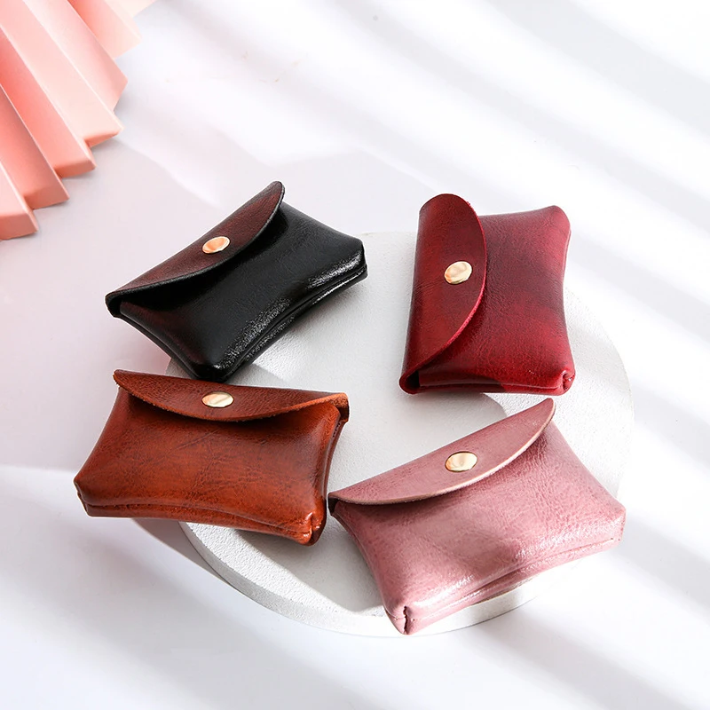 New Leather Coin Purse Simple Buckle Mini Wallets for Women ID Bank Card Holder Earphone Storage Bag Female Wallet Keys Pouch