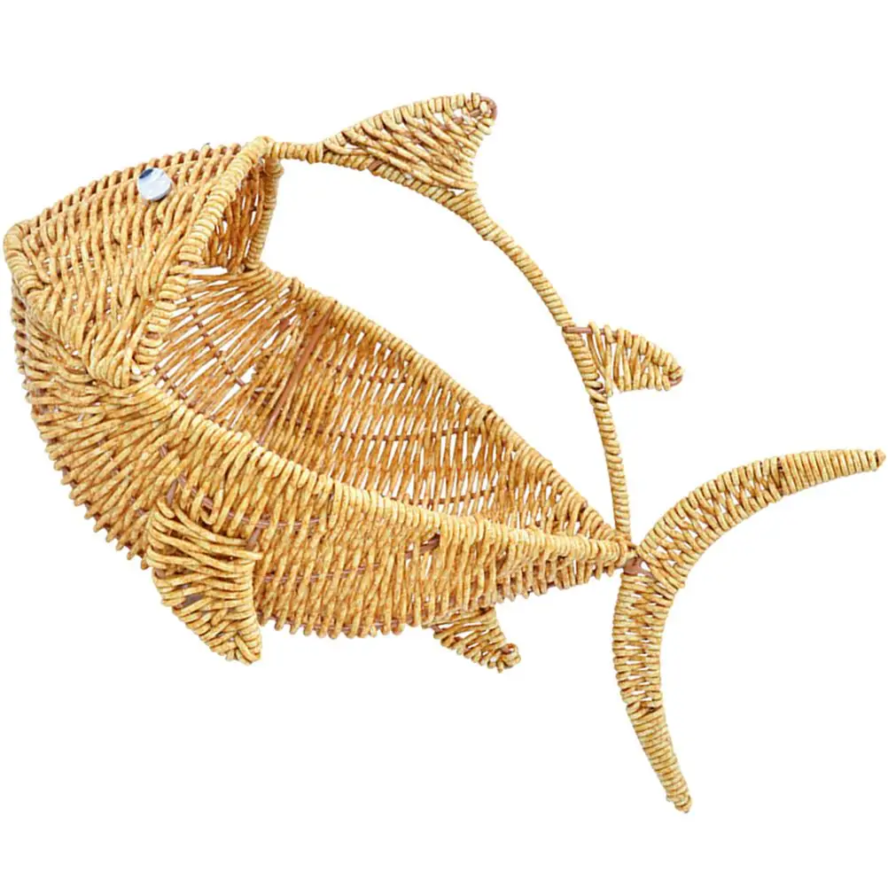 

Rattan Storage Basket Woven Fruits Decorative Baskets Serving Wicker Handle Fish Small Kitchen Bar Snack Container PE PP