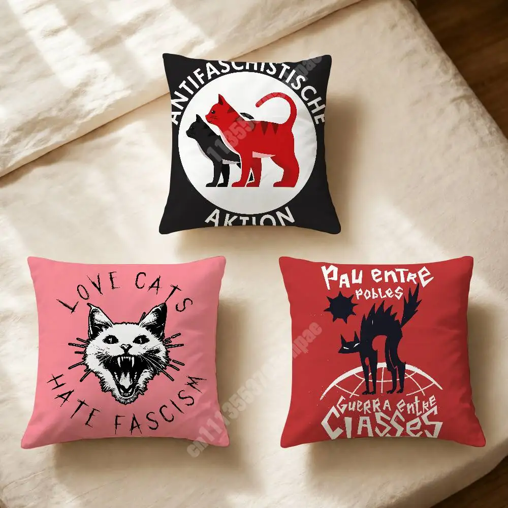 Antifascist Antiwar Kitten Cat Sofa Couch Pillow Cover Cushion Case Cozy Bedroom Accent Studio Furnishing