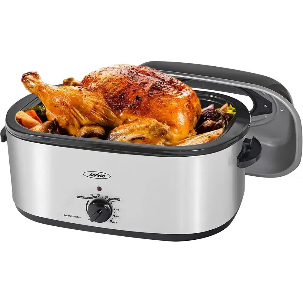 Electric Roaster Oven 26 Quart with Viewing Lid Defrost Warm Function Roasting Baking Slow Cooking Liftable Rack Easy Cleanup