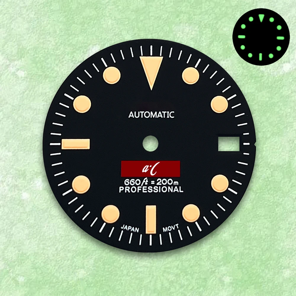 28.5mm S Logo Dial Suitable For NH35/NH36 Japanese Automatic Movement Green Luminous Watch Modification Accessories