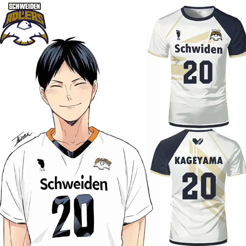 New Haikyuu Anime T-shirt Schweiden Adlers Volleyball Uniform Youth Role Play Short-sleeved Summer Sports Breathable Top
