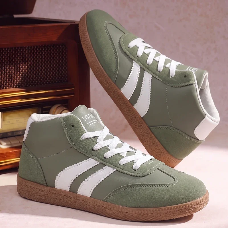 Men High‑Top Retro Sneakers Soft Upper Rubber Sole Lace‑Up All‑Match Shoes For Daily Casual Street Campus City Walking