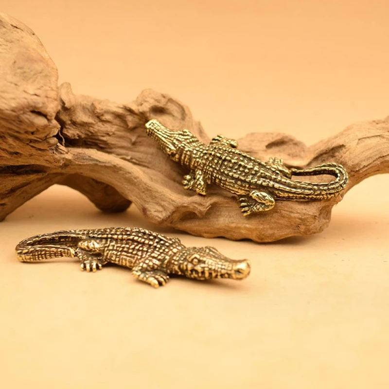 Antique Bronze Crocodile Miniature Figurines Vintage Brass Mini Alligator Statue Desk Ornaments Home Feng Shui Decor Crafts