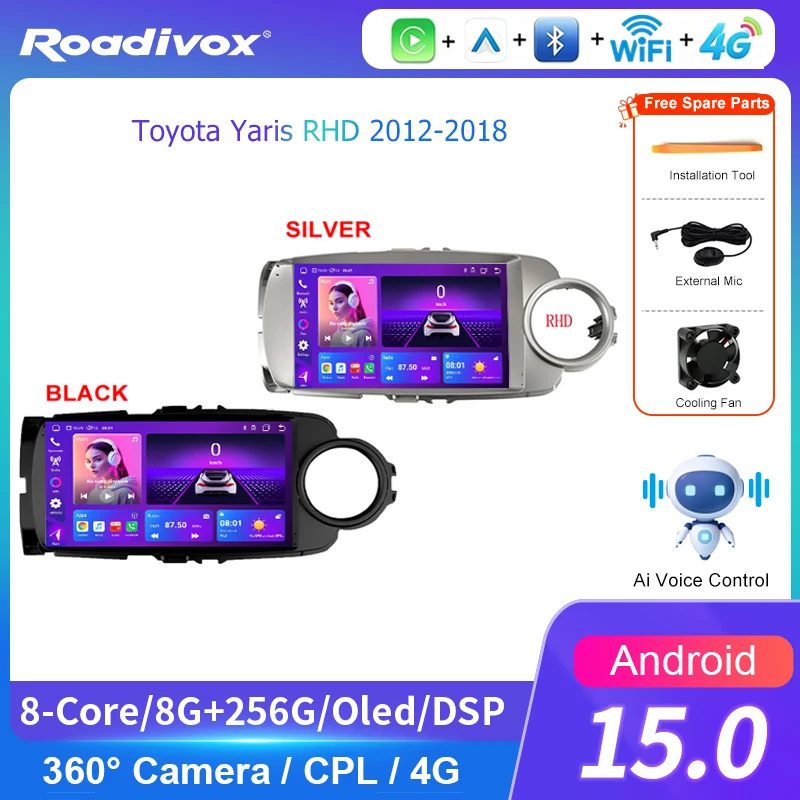AI VOICE Carplay 4G 2din Android Car Radio Multimedia Player for Toyota Yaris RHD 2012 2018 GPS Navi Stereo Screen Digital Sound