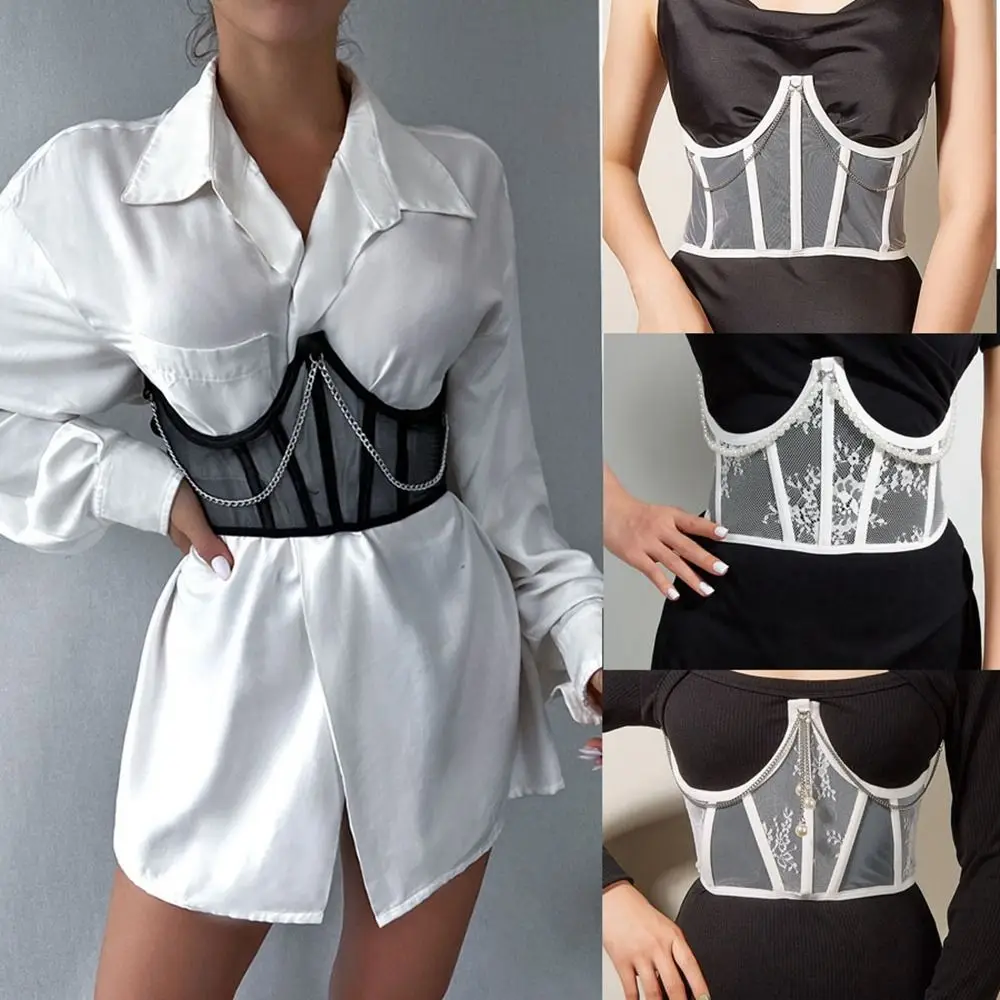 ใหม่โพลีเอสเตอร์เอวรัดตัวลูกไม้โปร่งใสลูกไม้กระชับสัดส่วนเข็มขัดผูกสายรัดแฟชั่นยืดหยุ่นรัดตัวผู้หญิง