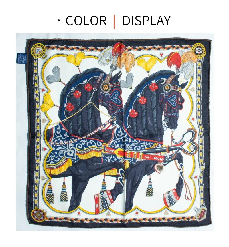 

Silk Scarves Two Horse Printed Twill Silk Scarf Women Shawls Luxury Design Hijab Fashion Square Curled Scarf Neckerchief