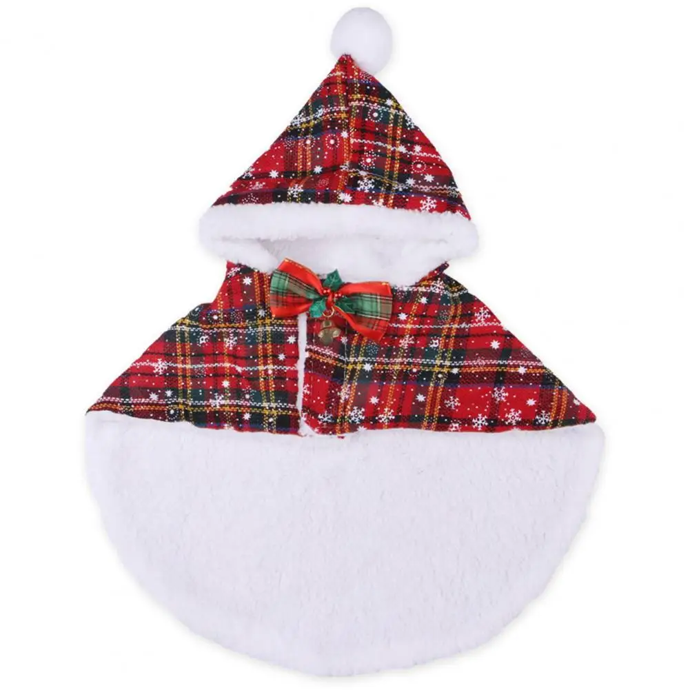 Roupa festiva de Natal para animais de estimação Elegante capa de Natal para animais de estimação Xadrez com estampa de floco de neve com gravata borboleta aconchegante com capuz para gatos