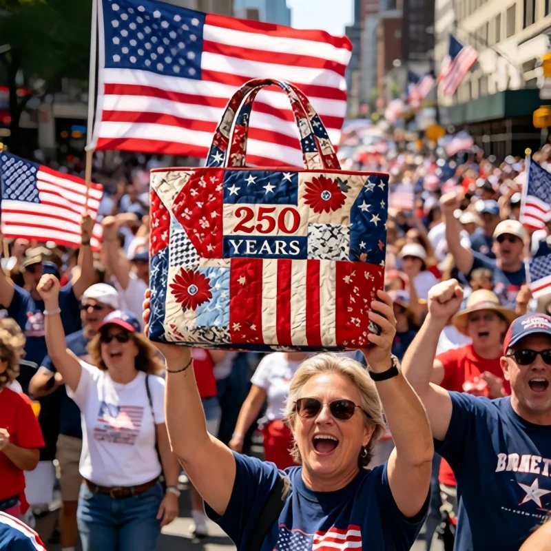 

1pc 4th of July Patriotic Tote Bag, USA 250th Anniversary American Flag Quilted Patchwork Shoulder Handbag