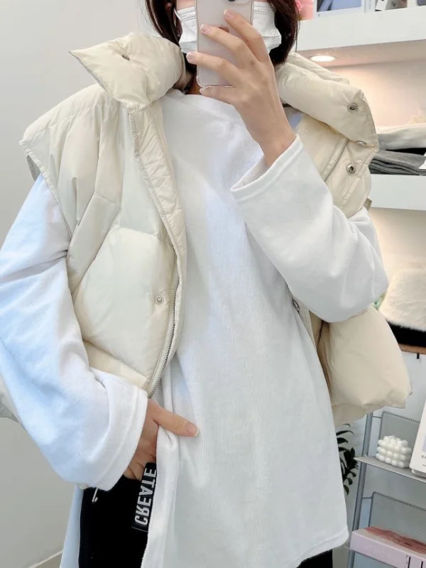 Versatile Thickened Cotton Hooded Vest Jacket Drawstring Waist Removable Cap Casual Multi Changeable Women's Sweater
