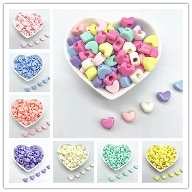 30pcs 11mm Candies Colour Big Hole Heart-shaped Acrylic Loose Spacer Beads for Jewelry Making DIY  Accessories