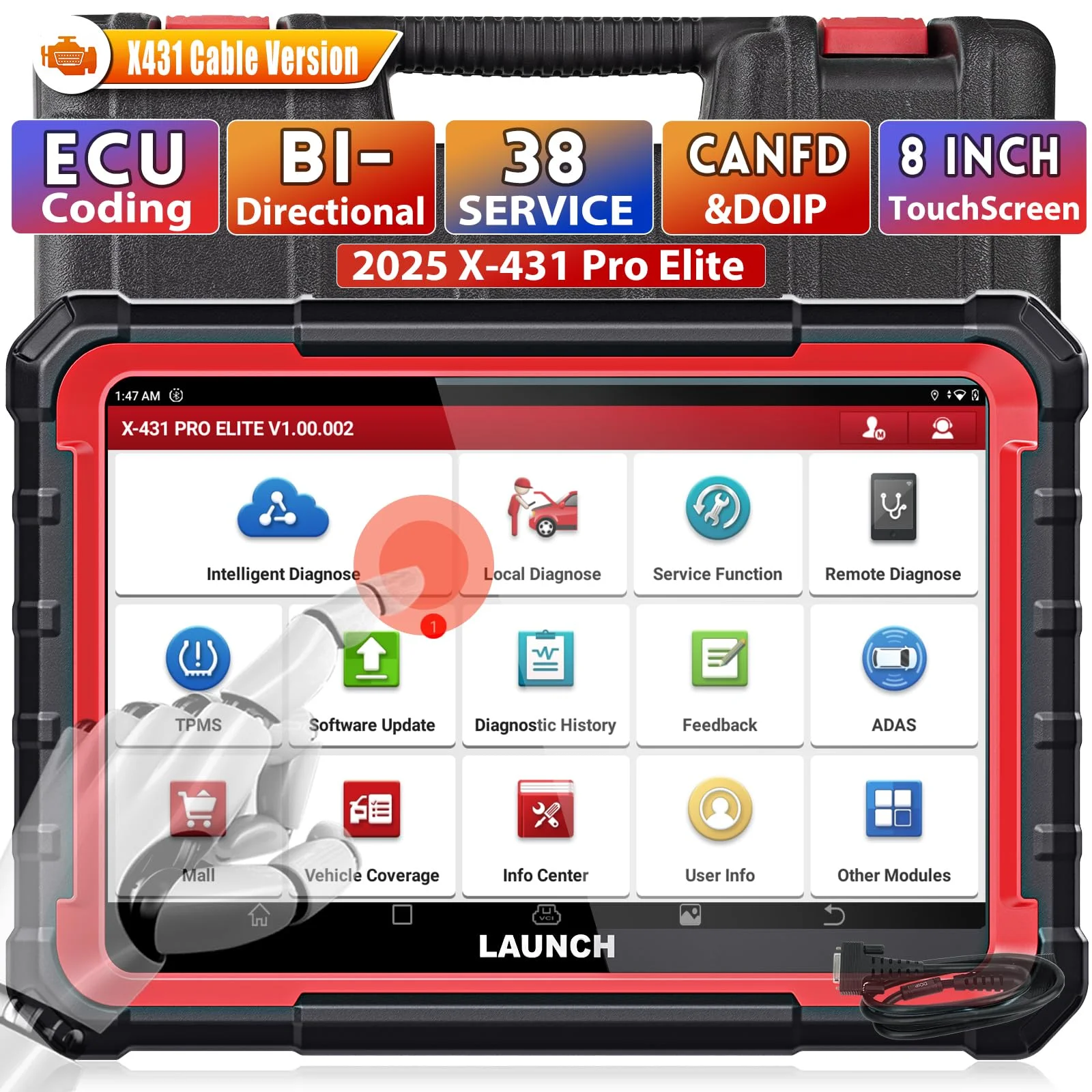 Launch X431 PRO Elite Diagnose-Scan-Tools, ECU-Codierung 38+ Dienste, All-System-Scanner, unterstützt CANFD & DoIP, FCA AutoAuth, V.A.G Guided, 2 Jahre kostenlose Updates